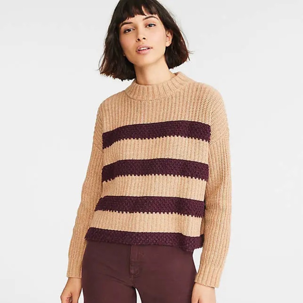 Lou & Grey Mock Neck Striped Chunky Sweater